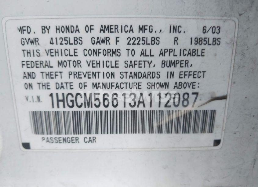 Photo 9 of 2003 Honda Accord 2.4 EX (VIN 1HGCM56613A112087)