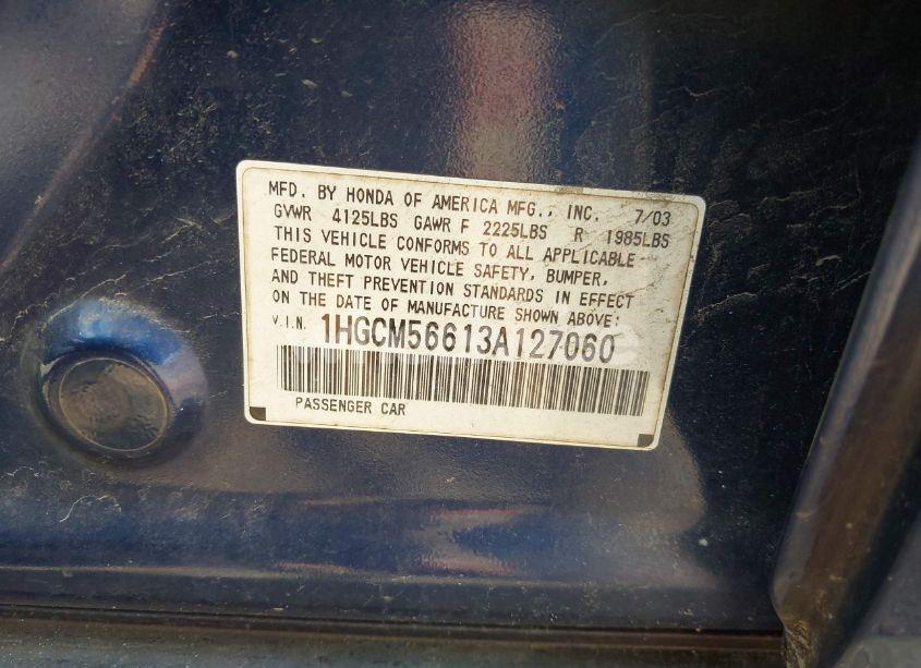 Photo 9 of 2003 Honda Accord 2.4 EX (VIN 1HGCM56613A127060)