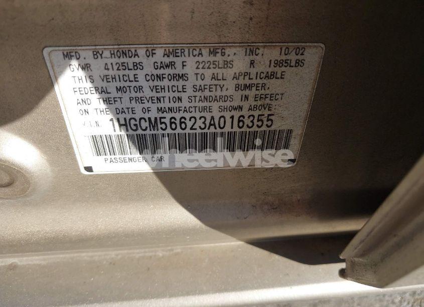 Photo 9 of 2003 Honda Accord 2.4 EX (VIN 1HGCM56623A016355)