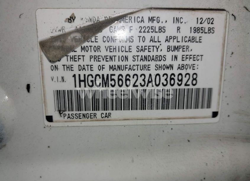 Photo 9 of 2003 Honda Accord 2.4 EX (VIN 1HGCM56623A036928)