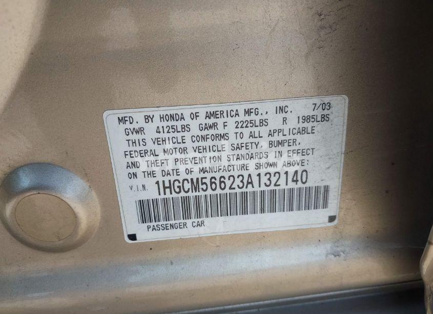 Photo 9 of 2003 Honda Accord 2.4 EX (VIN 1HGCM56623A132140)