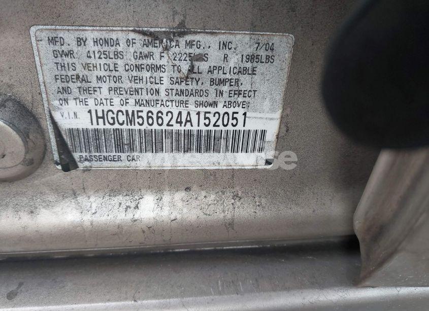 Photo 9 of 2004 Honda Accord 2.4 EX (VIN 1HGCM56624A152051)