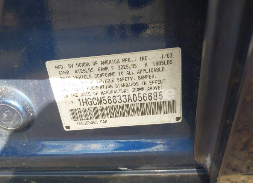 Photo 9 of 2003 Honda Accord 2.4 EX (VIN 1HGCM56633A056685)