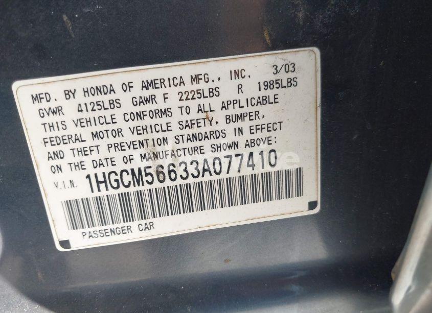 Photo 9 of 2003 Honda Accord 2.4 EX (VIN 1HGCM56633A077410)