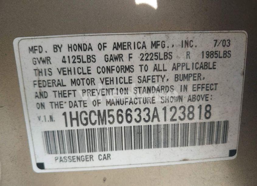 Photo 9 of 2003 Honda Accord 2.4 EX (VIN 1HGCM56633A123818)