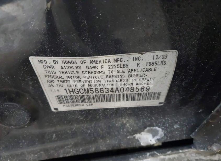 Photo 9 of 2004 Honda Accord 2.4 EX (VIN 1HGCM56634A048569)