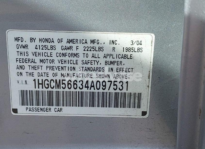 Photo 9 of 2004 Honda Accord 2.4 EX (VIN 1HGCM56634A097531)