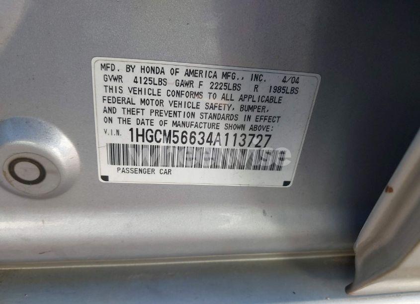 Photo 9 of 2004 Honda Accord 2.4 EX (VIN 1HGCM56634A113727)