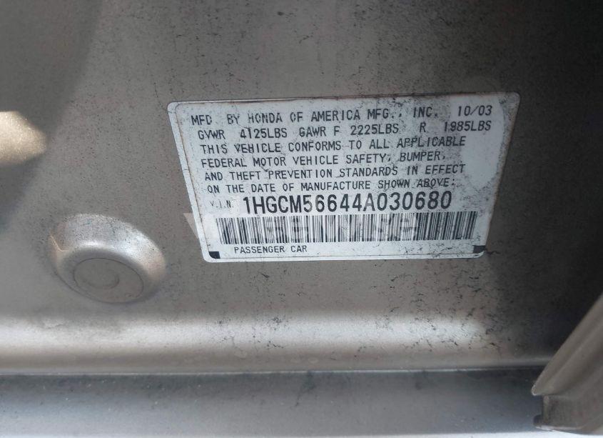 Photo 9 of 2004 Honda Accord 2.4 EX (VIN 1HGCM56644A030680)