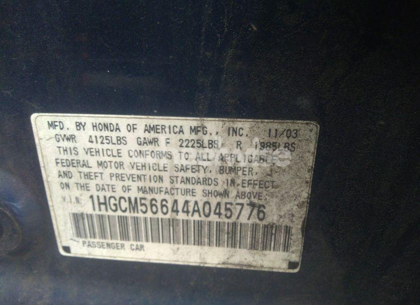 Photo 9 of 2004 Honda Accord 2.4 EX (VIN 1HGCM56644A045776)