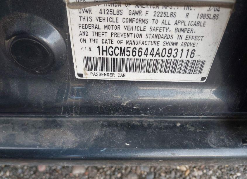 Photo 9 of 2004 Honda Accord 2.4 EX (VIN 1HGCM56644A093116)