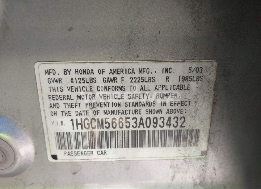 Photo 9 of 2003 Honda Accord 2.4 EX (VIN 1HGCM56653A093432)