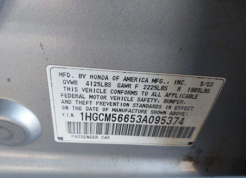 Photo 9 of 2003 Honda Accord 2.4 EX (VIN 1HGCM56653A095374)