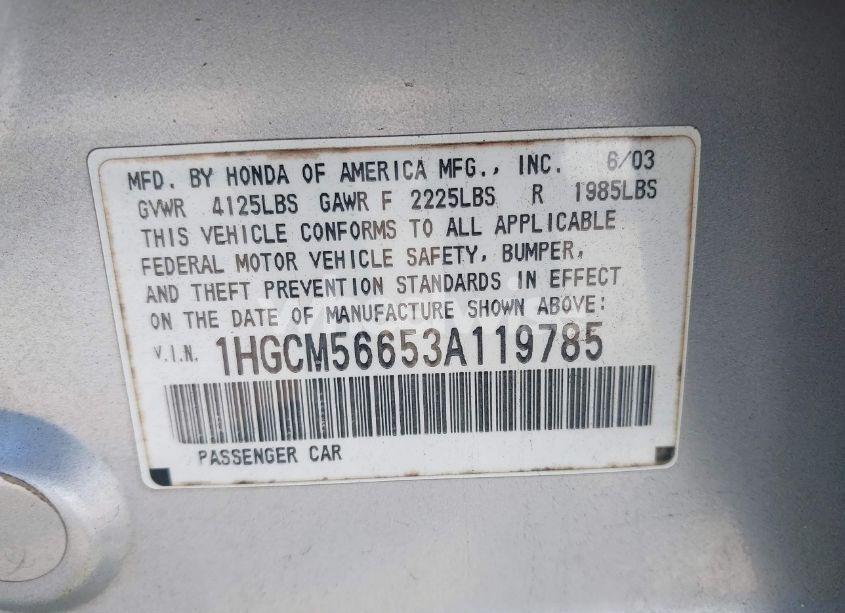 Photo 9 of 2003 Honda Accord 2.4 EX (VIN 1HGCM56653A119785)