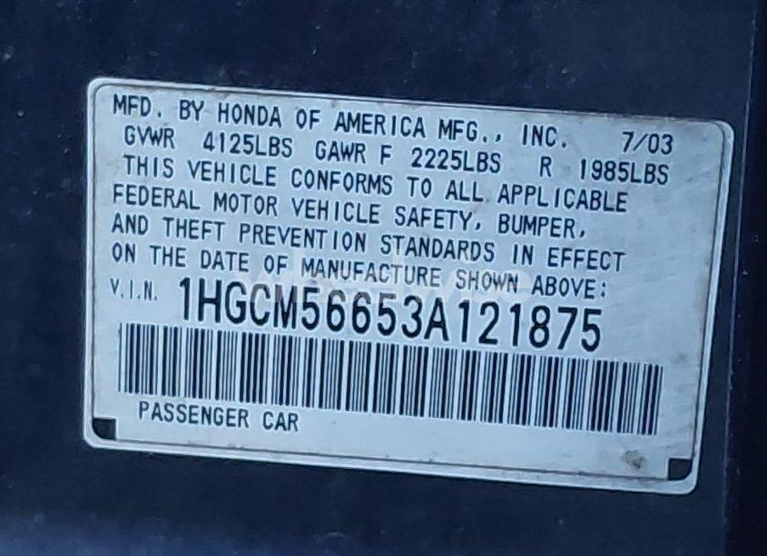 Photo 9 of 2003 Honda Accord 2.4 EX (VIN 1HGCM56653A121875)