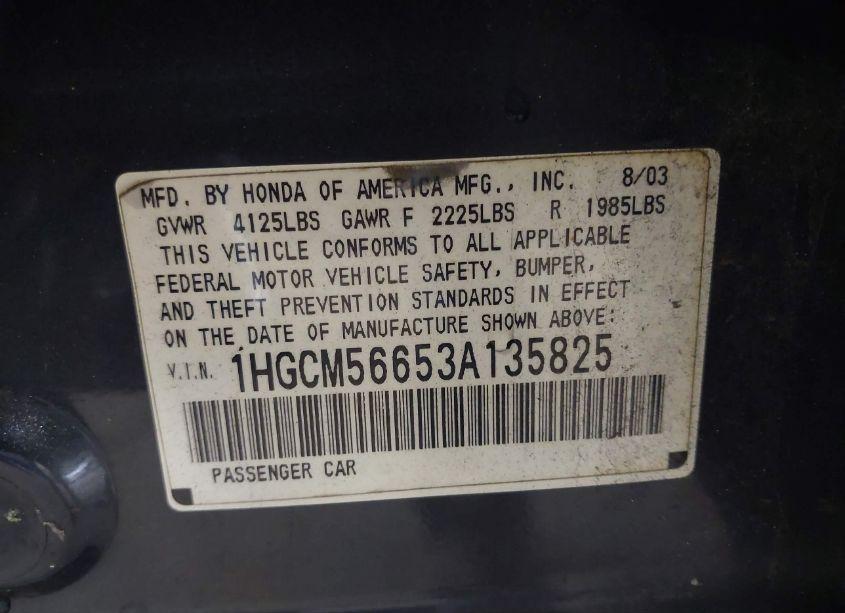Photo 9 of 2003 Honda Accord 2.4 EX (VIN 1HGCM56653A135825)