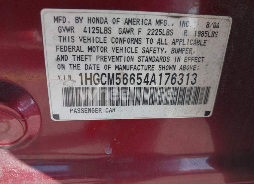 Photo 9 of 2004 Honda Accord 2.4 EX (VIN 1HGCM56654A176313)