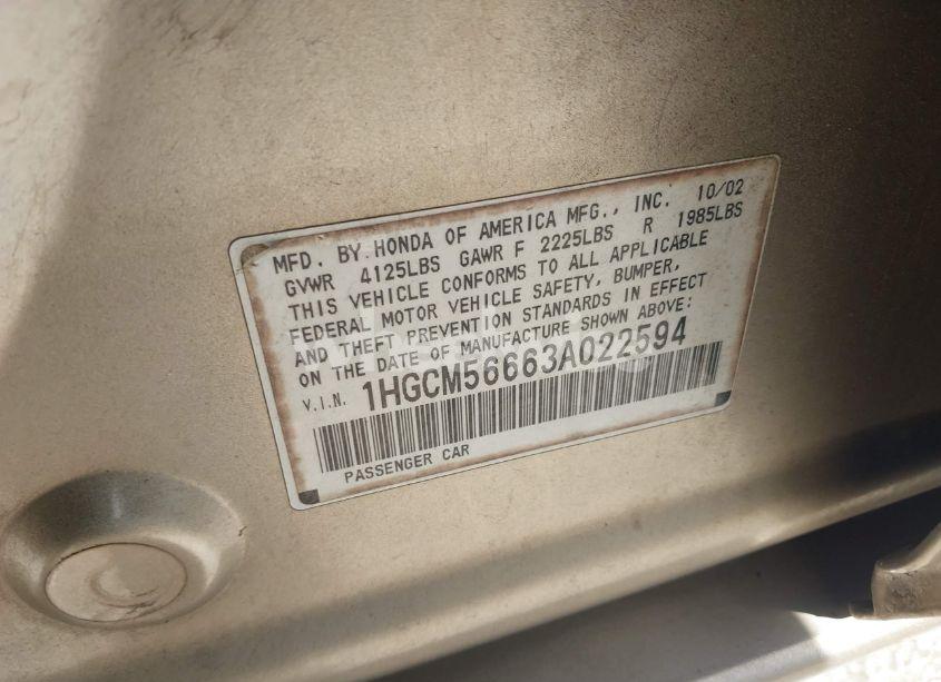 Photo 9 of 2003 Honda Accord 2.4 EX (VIN 1HGCM56663A022594)