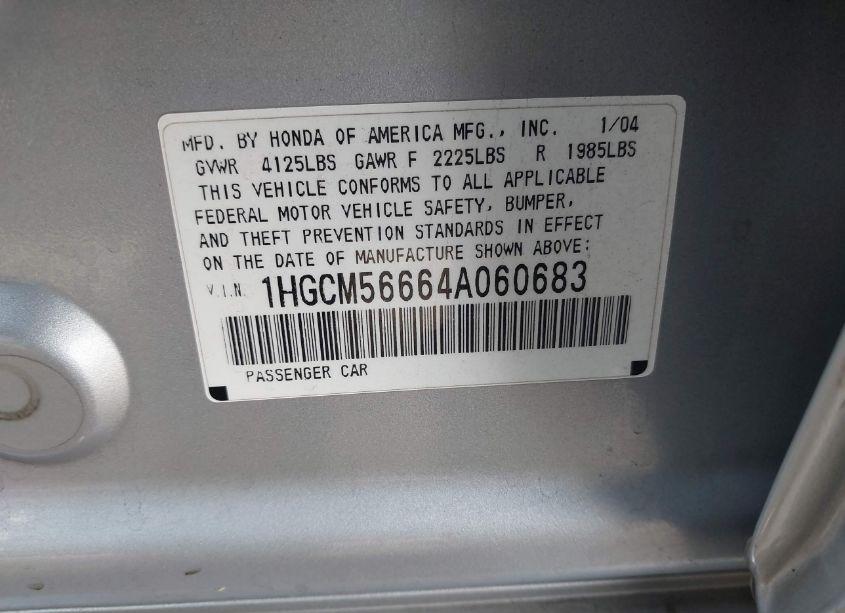 Photo 9 of 2004 Honda Accord 2.4 EX (VIN 1HGCM56664A060683)
