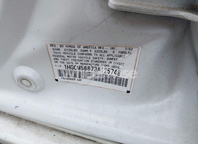 Photo 9 of 2003 Honda Accord 2.4 EX (VIN 1HGCM56673A125748)