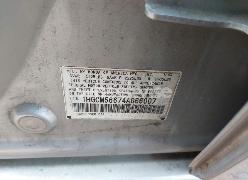 Photo 9 of 2004 Honda Accord 2.4 EX (VIN 1HGCM56674A066007)