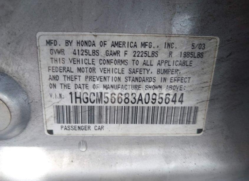 Photo 9 of 2003 Honda Accord 2.4 EX (VIN 1HGCM56683A095644)