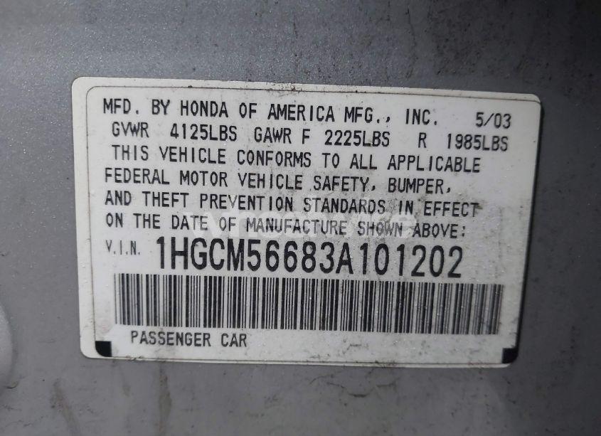 Photo 9 of 2003 Honda Accord 2.4 EX (VIN 1HGCM56683A101202)