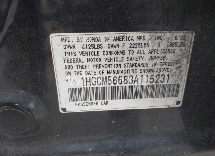 Photo 9 of 2003 Honda Accord 2.4 EX (VIN 1HGCM56683A115231)