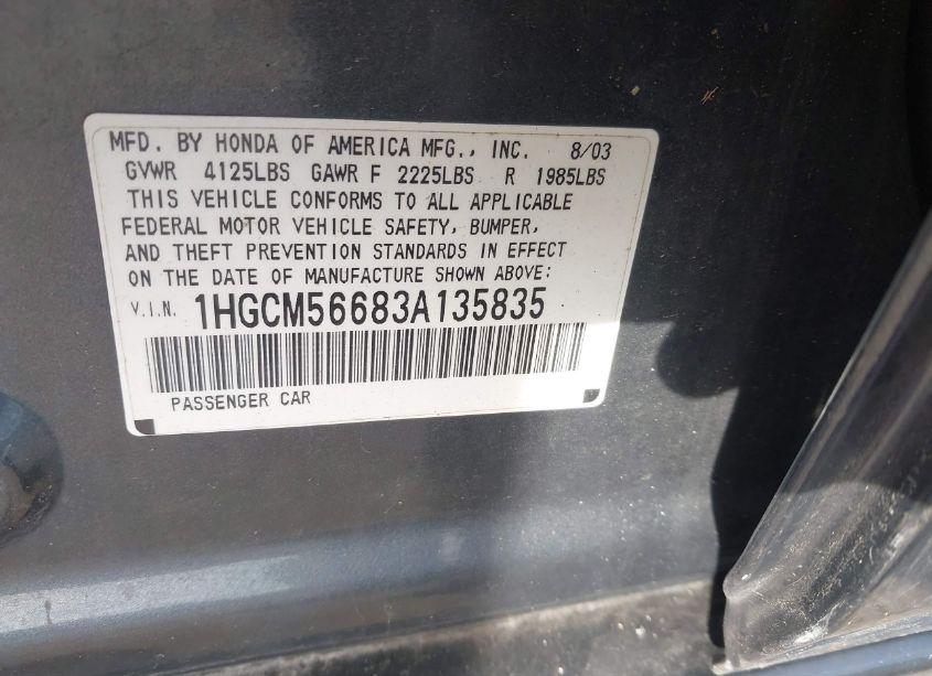 Photo 9 of 2003 Honda Accord 2.4 EX (VIN 1HGCM56683A135835)