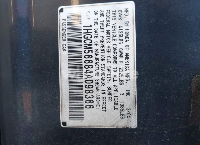 Photo 9 of 2004 Honda Accord 2.4 EX (VIN 1HGCM56684A098366)