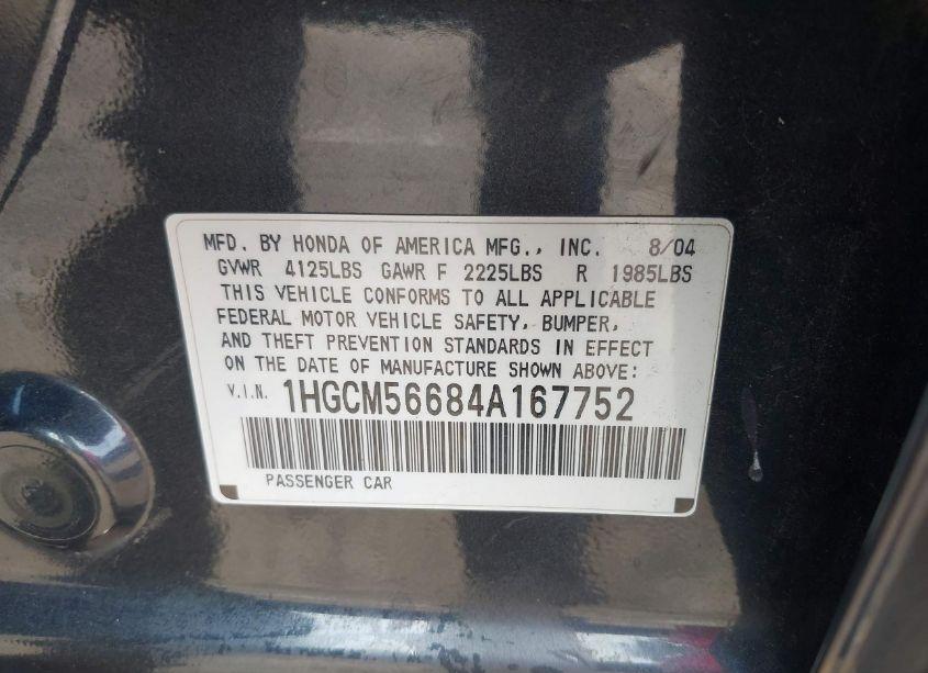 Photo 9 of 2004 Honda Accord 2.4 EX (VIN 1HGCM56684A167752)