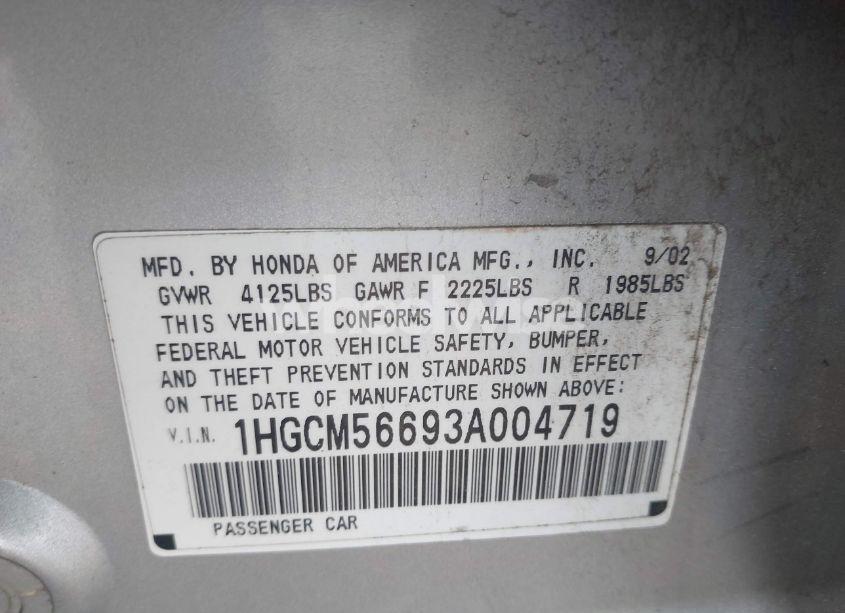 Photo 9 of 2003 Honda Accord 2.4 EX (VIN 1HGCM56693A004719)