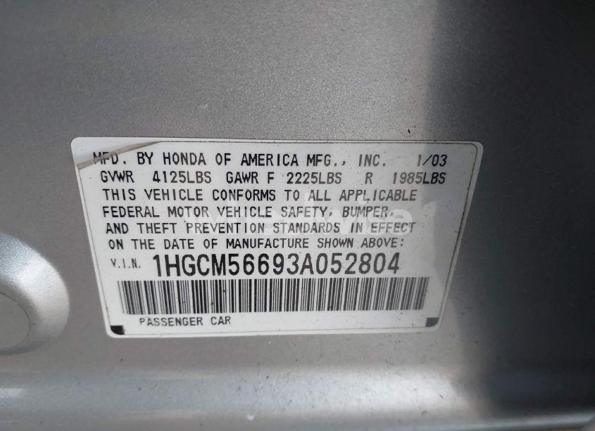 Photo 9 of 2003 Honda Accord 2.4 EX (VIN 1HGCM56693A052804)