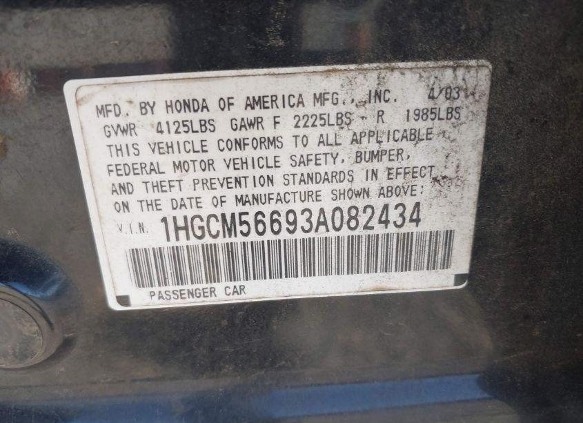 Photo 9 of 2003 Honda Accord 2.4 EX (VIN 1HGCM56693A082434)