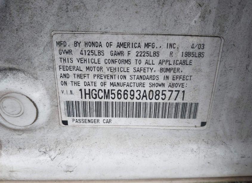Photo 9 of 2003 Honda Accord 2.4 EX (VIN 1HGCM56693A085771)