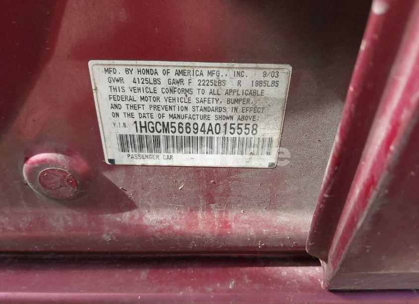 Photo 9 of 2004 Honda Accord 2.4 EX (VIN 1HGCM56694A015558)