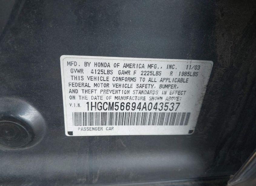 Photo 9 of 2004 Honda Accord 2.4 EX (VIN 1HGCM56694A043537)