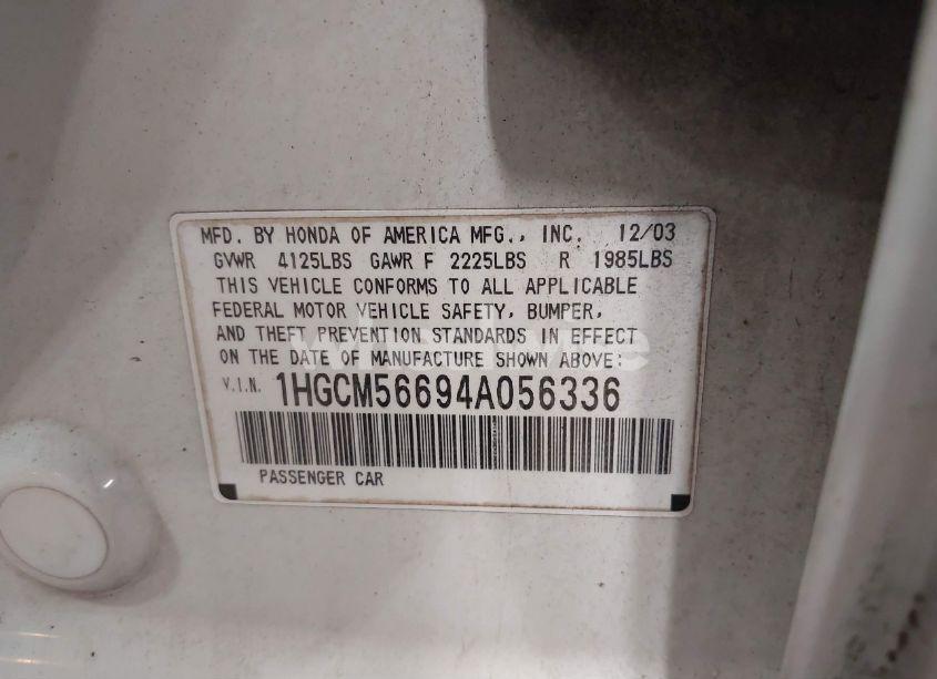 Photo 9 of 2004 Honda Accord 2.4 EX (VIN 1HGCM56694A056336)