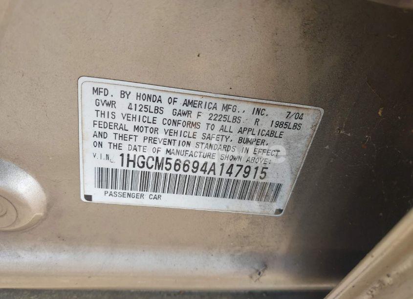 Photo 9 of 2004 Honda Accord 2.4 EX (VIN 1HGCM56694A147915)