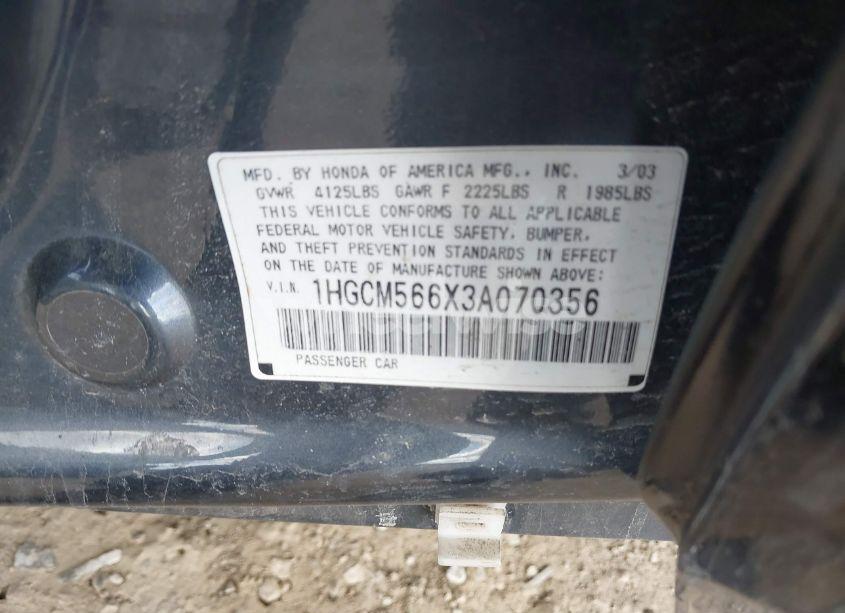 Photo 9 of 2003 Honda Accord 2.4 EX (VIN 1HGCM566X3A070356)