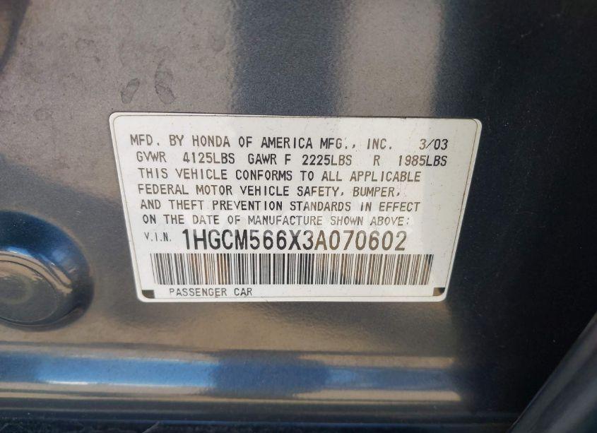 Photo 9 of 2003 Honda Accord 2.4 EX (VIN 1HGCM566X3A070602)