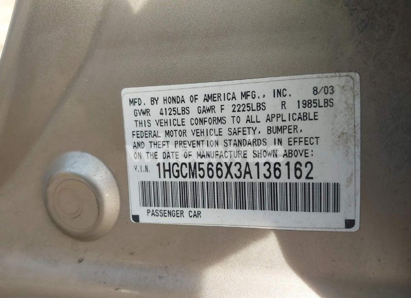 Photo 9 of 2003 Honda Accord 2.4 EX (VIN 1HGCM566X3A136162)