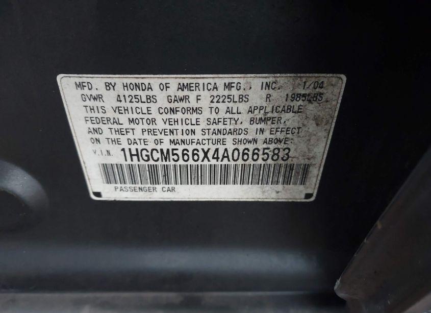 Photo 9 of 2004 Honda Accord 2.4 EX (VIN 1HGCM566X4A066583)