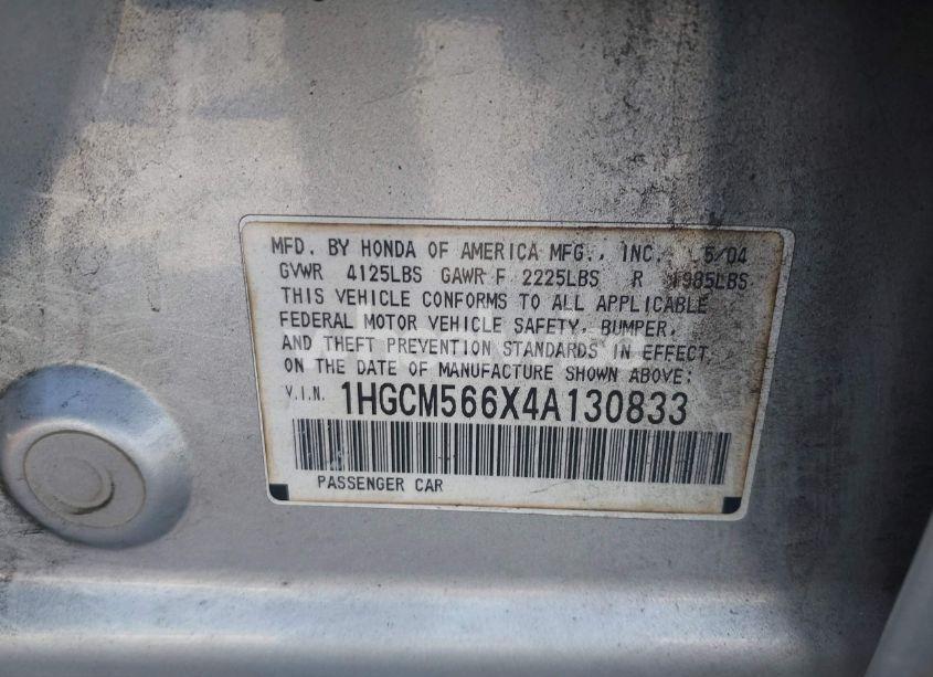 Photo 9 of 2004 Honda Accord 2.4 EX (VIN 1HGCM566X4A130833)