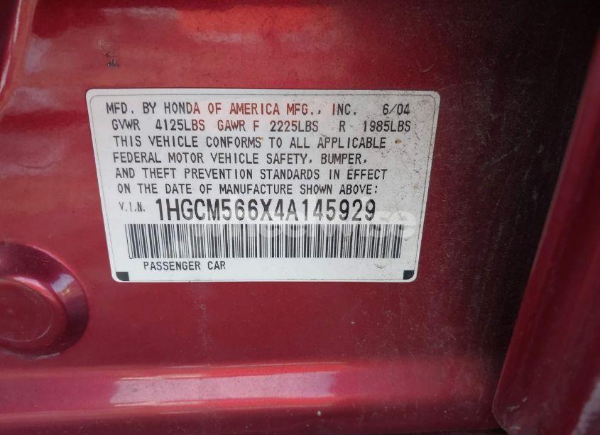 Photo 9 of 2004 Honda Accord 2.4 EX (VIN 1HGCM566X4A145929)