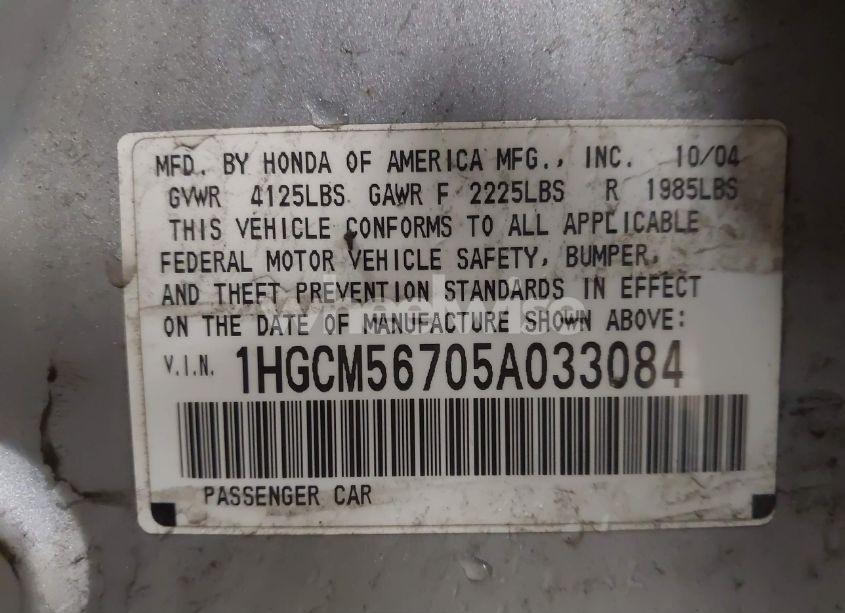 Photo 9 of 2005 Honda Accord 2.4 EX (VIN 1HGCM56705A033084)
