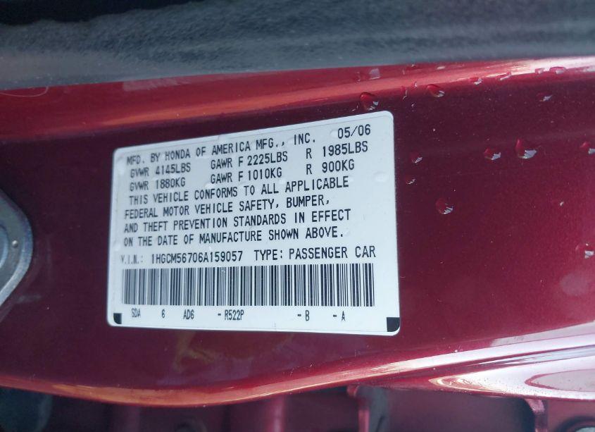 Photo 9 of 2006 Honda Accord 2.4 EX (VIN 1HGCM56706A159057)