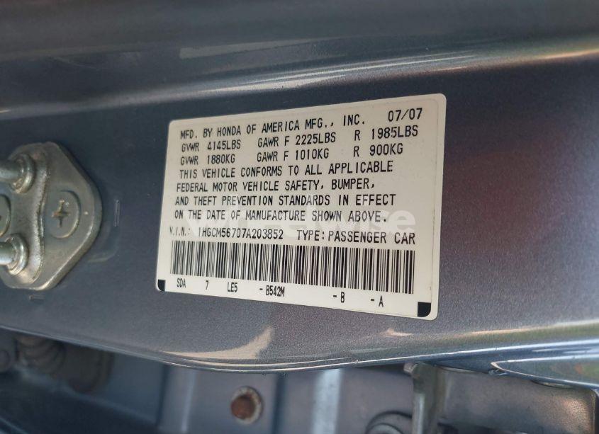 Photo 9 of 2007 Honda Accord 2.4 EX (VIN 1HGCM56707A203852)