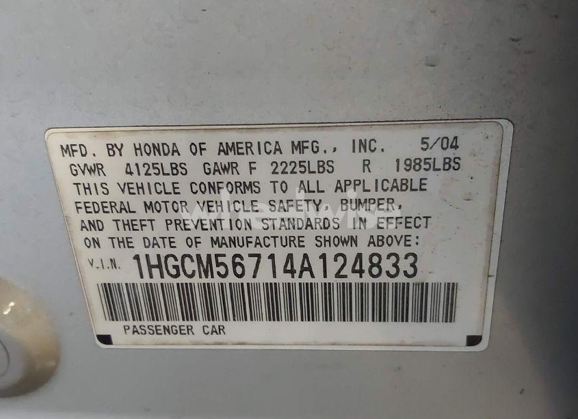 Photo 9 of 2004 Honda Accord 2.4 EX (VIN 1HGCM56714A124833)