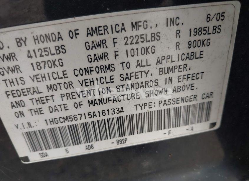 Photo 9 of 2005 Honda Accord 2.4 EX (VIN 1HGCM56715A161334)